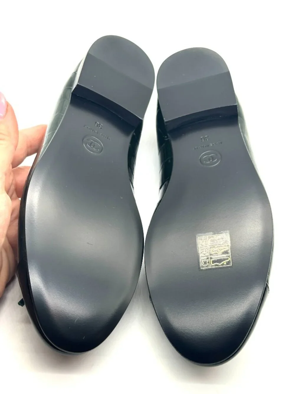 CHANEL 26A Crocodile Embossed Patent Leather Cap Toe Bow Ballerina Ballet Flats - Picture 15 of 16